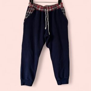 Men’s Large Umbro Navy Blue Red White Tartan Plaid Heavyweight Jogger Sweatpants